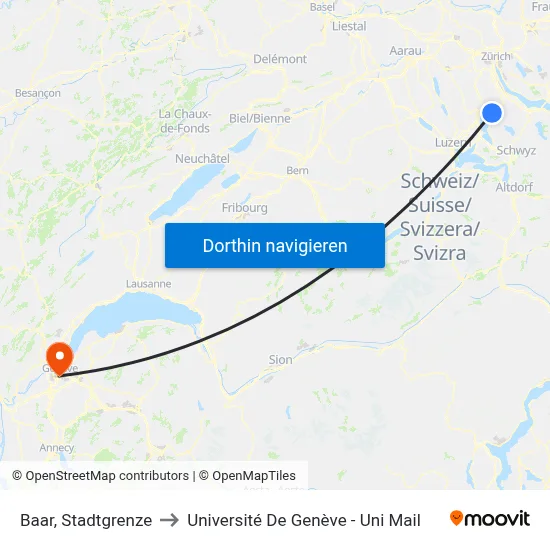Baar, Stadtgrenze to Université De Genève - Uni Mail map