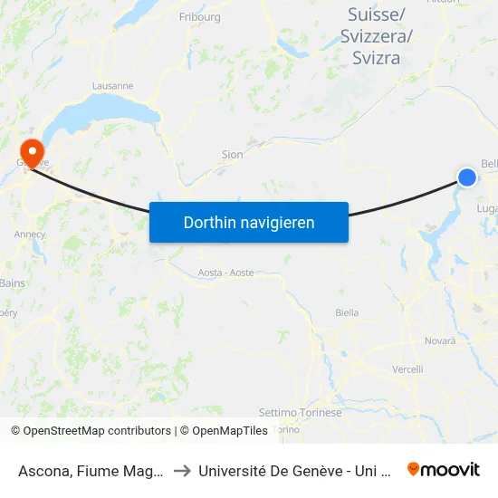 Ascona, Fiume Maggia to Université De Genève - Uni Mail map