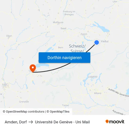 Amden, Dorf to Université De Genève - Uni Mail map