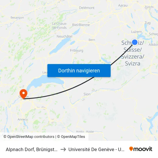 Alpnach Dorf, Brünigstrasse to Université De Genève - Uni Mail map