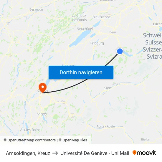 Amsoldingen, Kreuz to Université De Genève - Uni Mail map