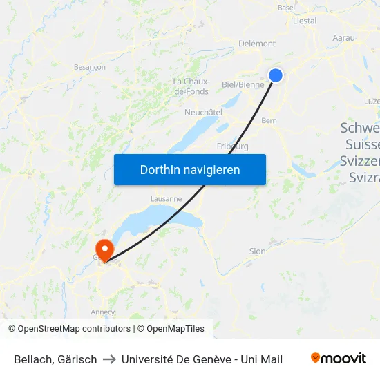 Bellach, Gärisch to Université De Genève - Uni Mail map