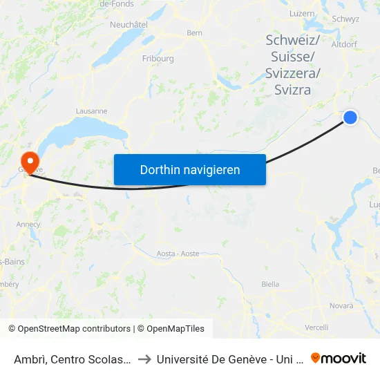 Ambrì, Centro Scolastico to Université De Genève - Uni Mail map
