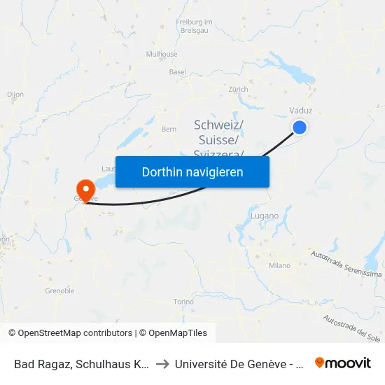 Bad Ragaz, Schulhaus Kleinfeld to Université De Genève - Uni Mail map