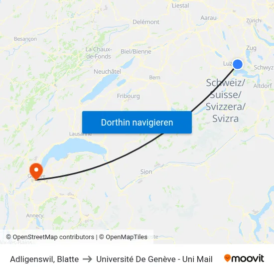 Adligenswil, Blatte to Université De Genève - Uni Mail map