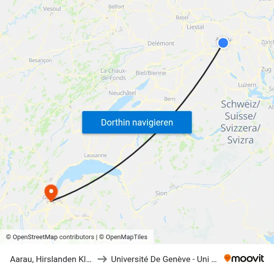Aarau, Hirslanden Klinik to Université De Genève - Uni Mail map
