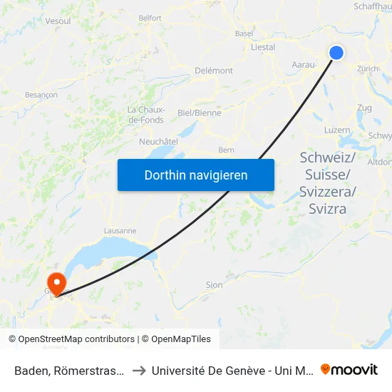 Baden, Römerstrasse to Université De Genève - Uni Mail map