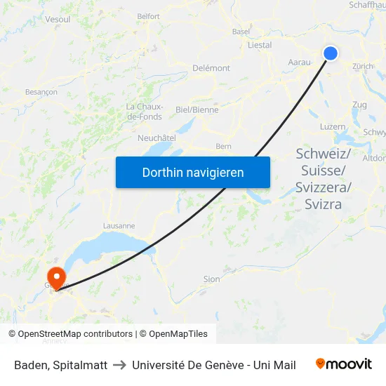 Baden, Spitalmatt to Université De Genève - Uni Mail map