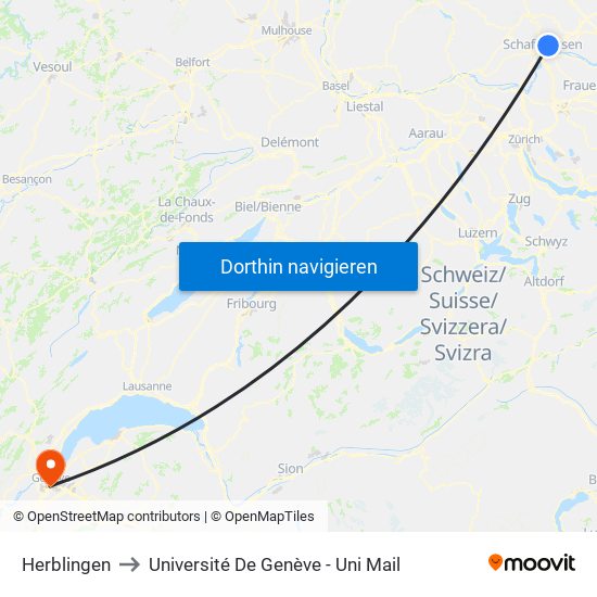 Herblingen to Université De Genève - Uni Mail map