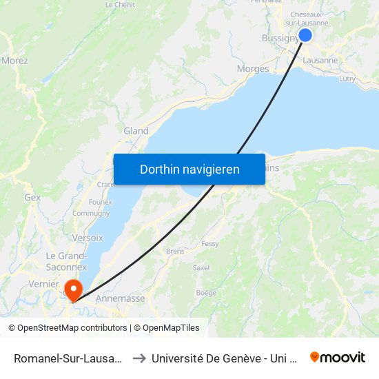 Romanel-Sur-Lausanne to Université De Genève - Uni Mail map