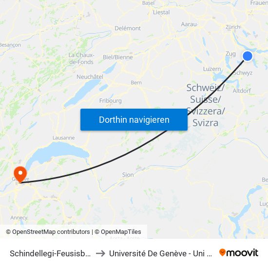 Schindellegi-Feusisberg to Université De Genève - Uni Mail map