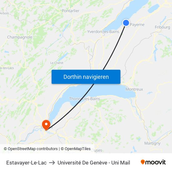 Estavayer-Le-Lac to Université De Genève - Uni Mail map