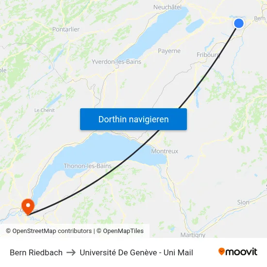 Bern Riedbach to Université De Genève - Uni Mail map