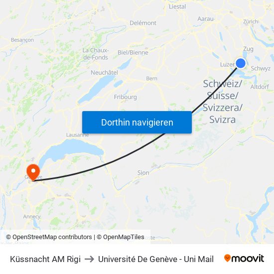 Küssnacht AM Rigi to Université De Genève - Uni Mail map