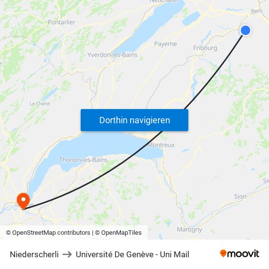 Niederscherli to Université De Genève - Uni Mail map