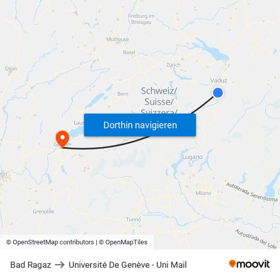 Bad Ragaz to Université De Genève - Uni Mail map
