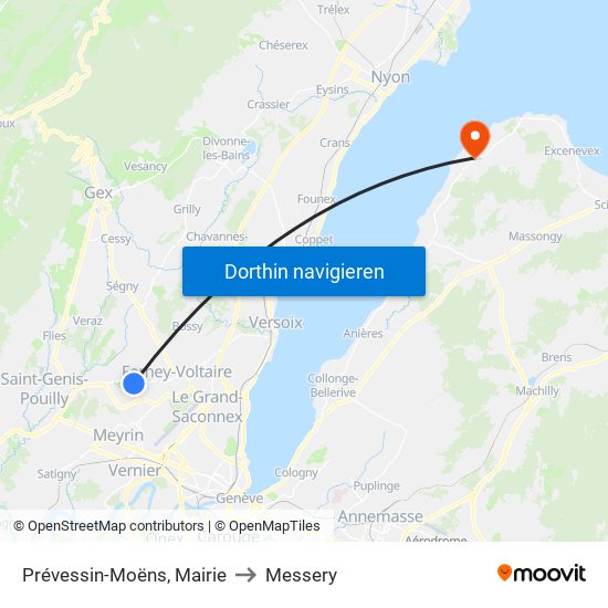 Prévessin-Moëns, Mairie to Messery map