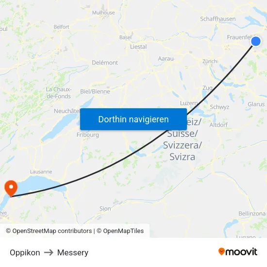 Oppikon to Messery map
