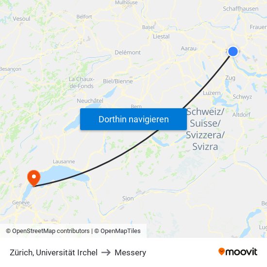 Zürich, Universität Irchel to Messery map