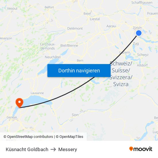 Küsnacht Goldbach to Messery map