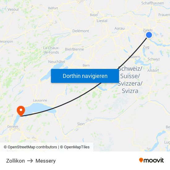 Zollikon to Messery map