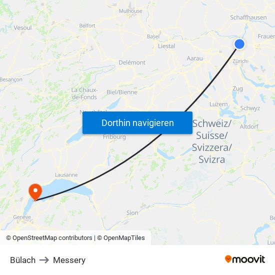 Bülach to Messery map