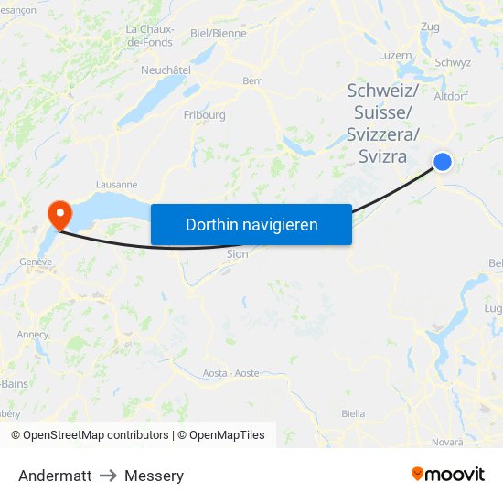 Andermatt to Messery map