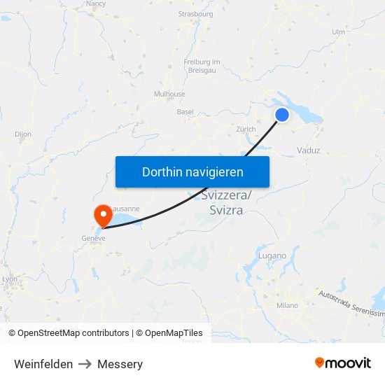 Weinfelden to Messery map