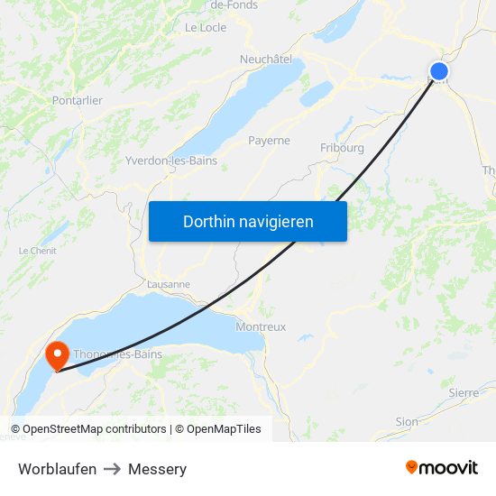 Worblaufen to Messery map