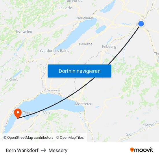 Bern Wankdorf to Messery map