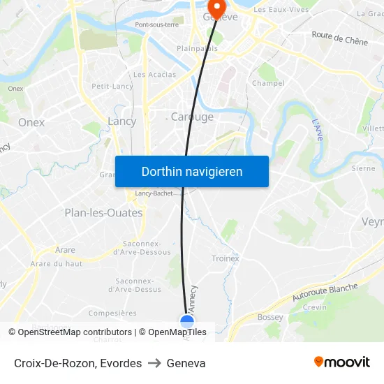 Croix-De-Rozon, Evordes to Geneva map