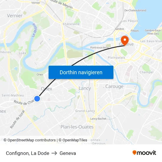 Confignon, La Dode to Geneva map