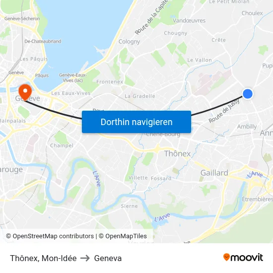 Thônex, Mon-Idée to Geneva map