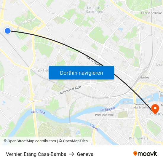 Vernier, Etang Casa-Bamba to Geneva map