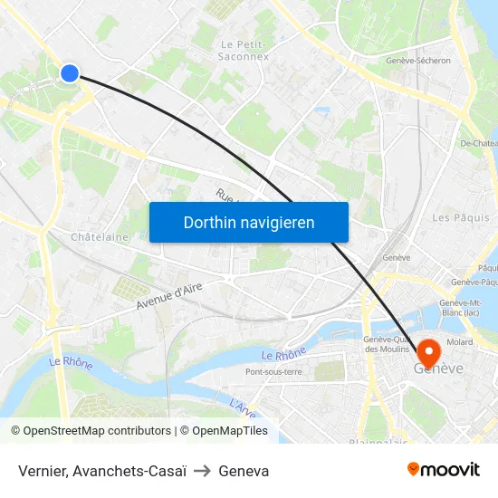 Vernier, Avanchets-Casaï to Geneva map