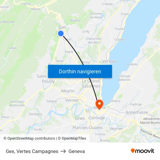Gex, Vertes Campagnes to Geneva map