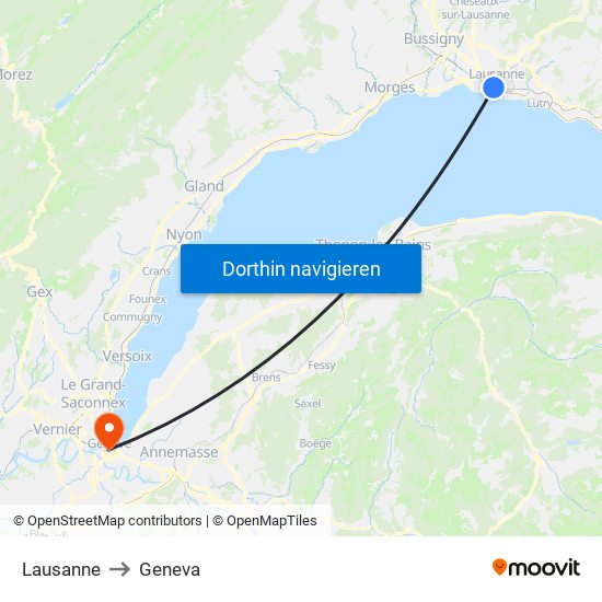 Lausanne to Geneva map