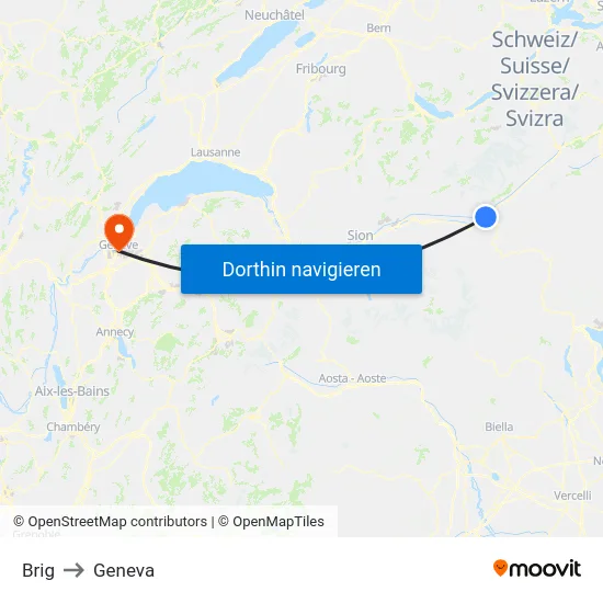 Brig to Geneva map