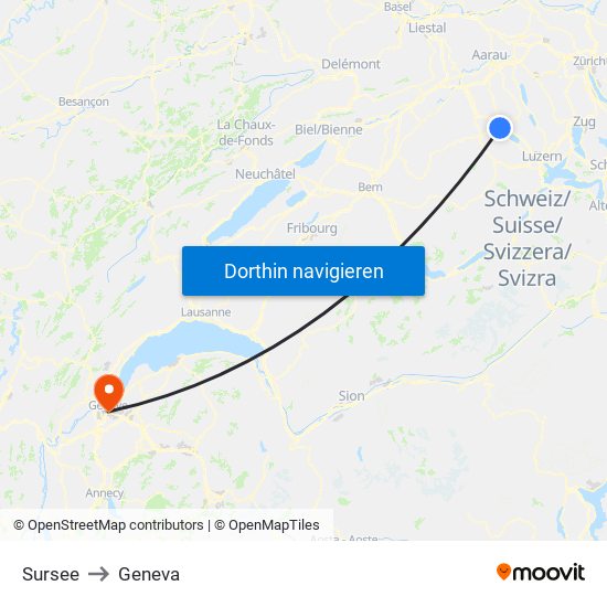 Sursee to Geneva map