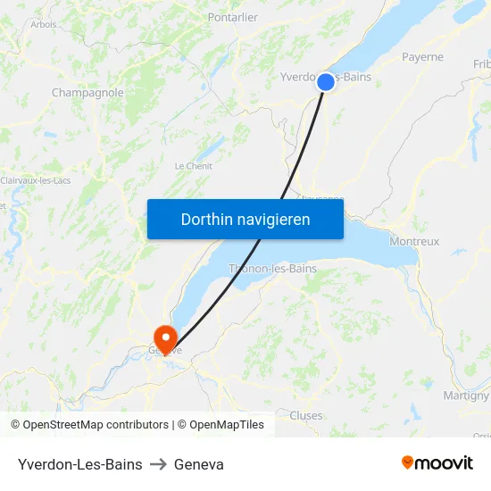Yverdon-Les-Bains to Geneva map