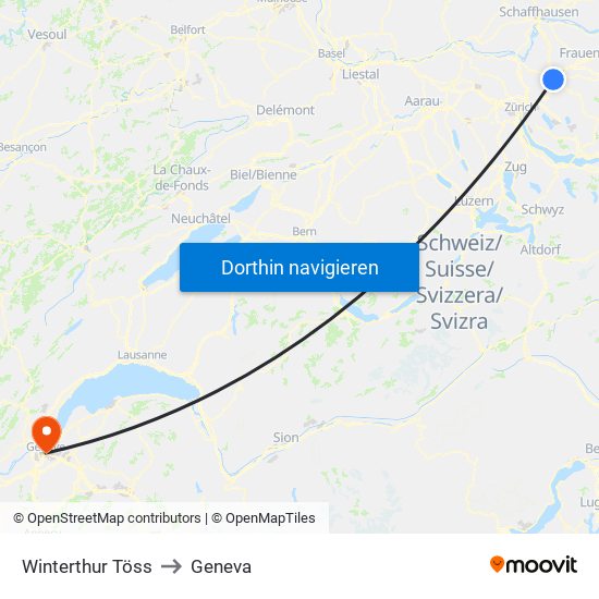 Winterthur Töss to Geneva map