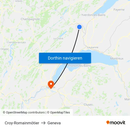 Croy-Romainmôtier to Geneva map