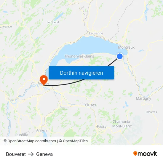 Bouveret to Geneva map
