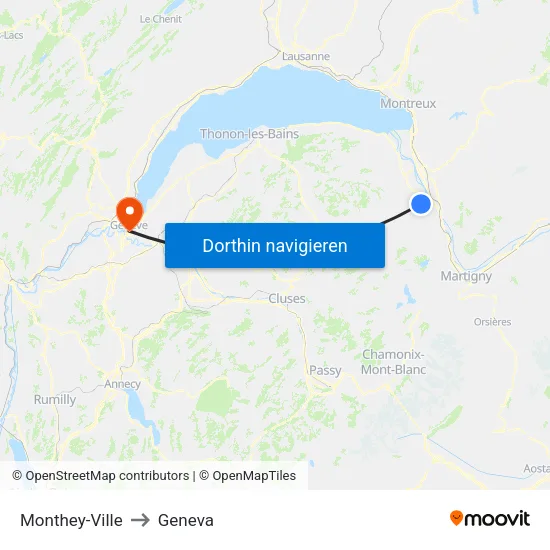 Monthey-Ville to Geneva map