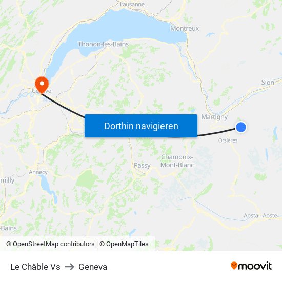 Le Châble Vs to Geneva map