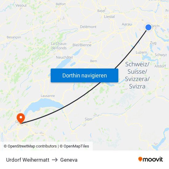 Urdorf Weihermatt to Geneva map