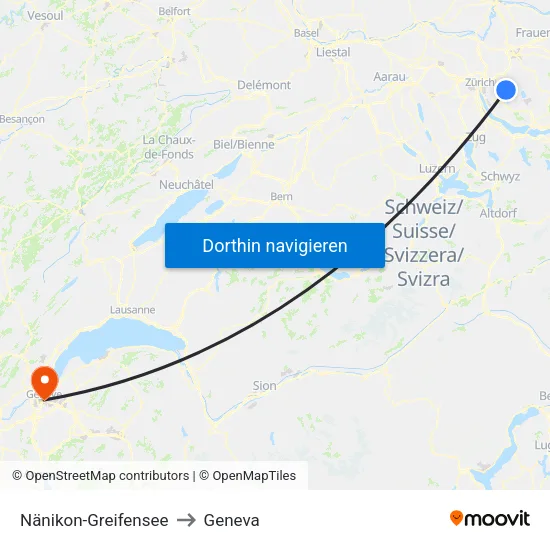 Nänikon-Greifensee to Geneva map