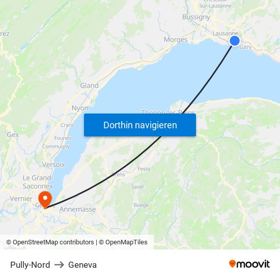 Pully-Nord to Geneva map