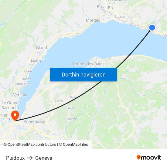 Puidoux to Geneva map