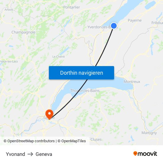 Yvonand to Geneva map